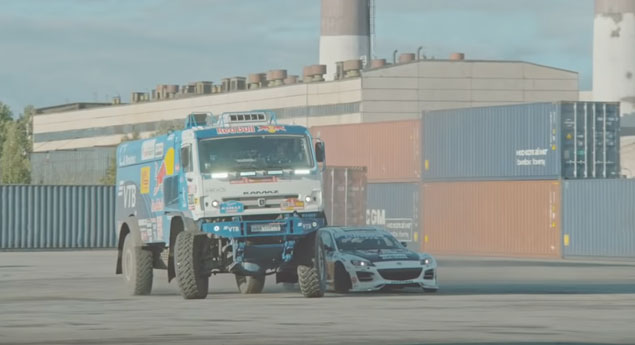 Mazda RX8 e camião Kamaz fazem drift em conjunto