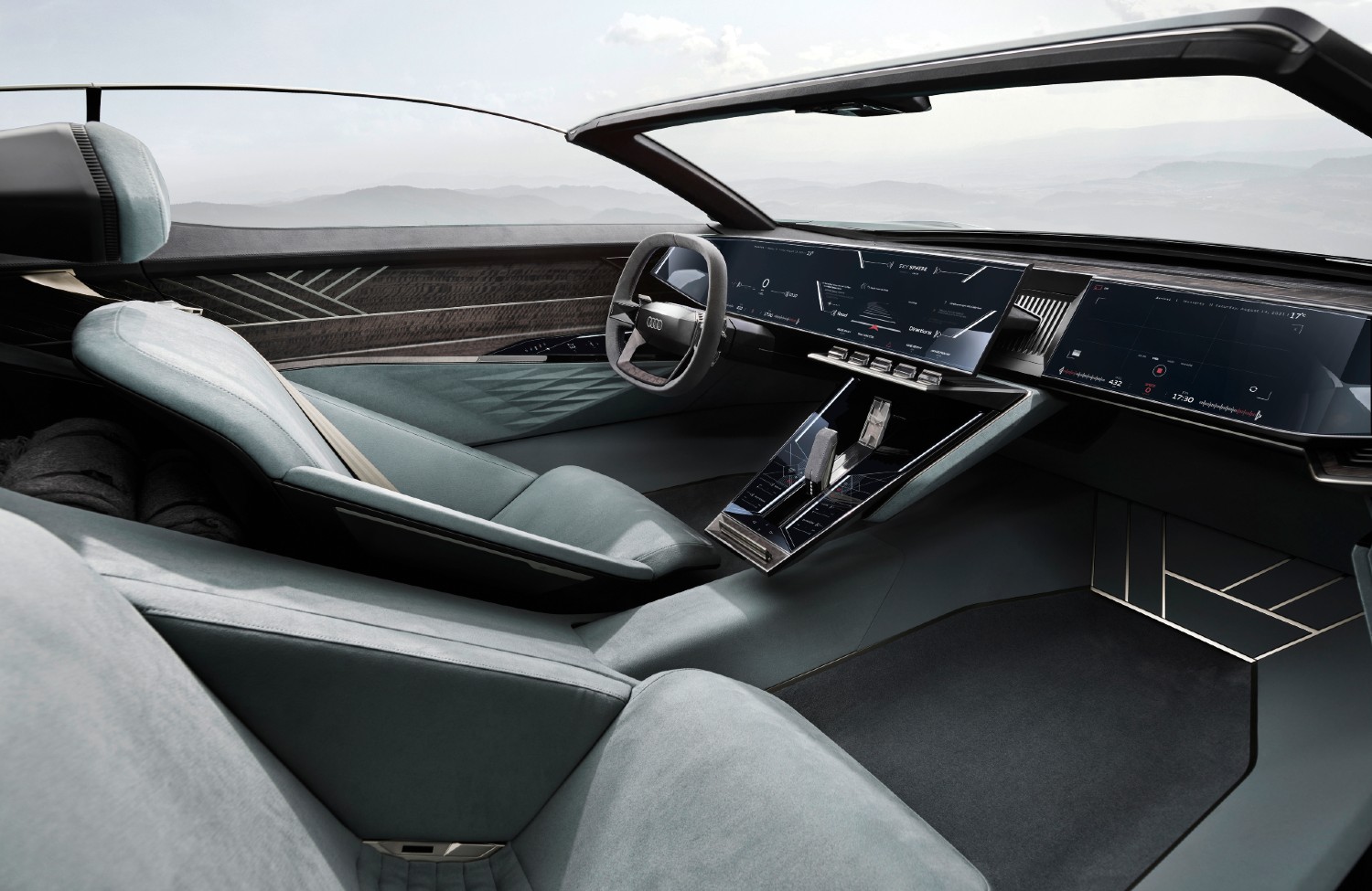 O Audi Skysphere Concept na configuração Sport, com volante e consola