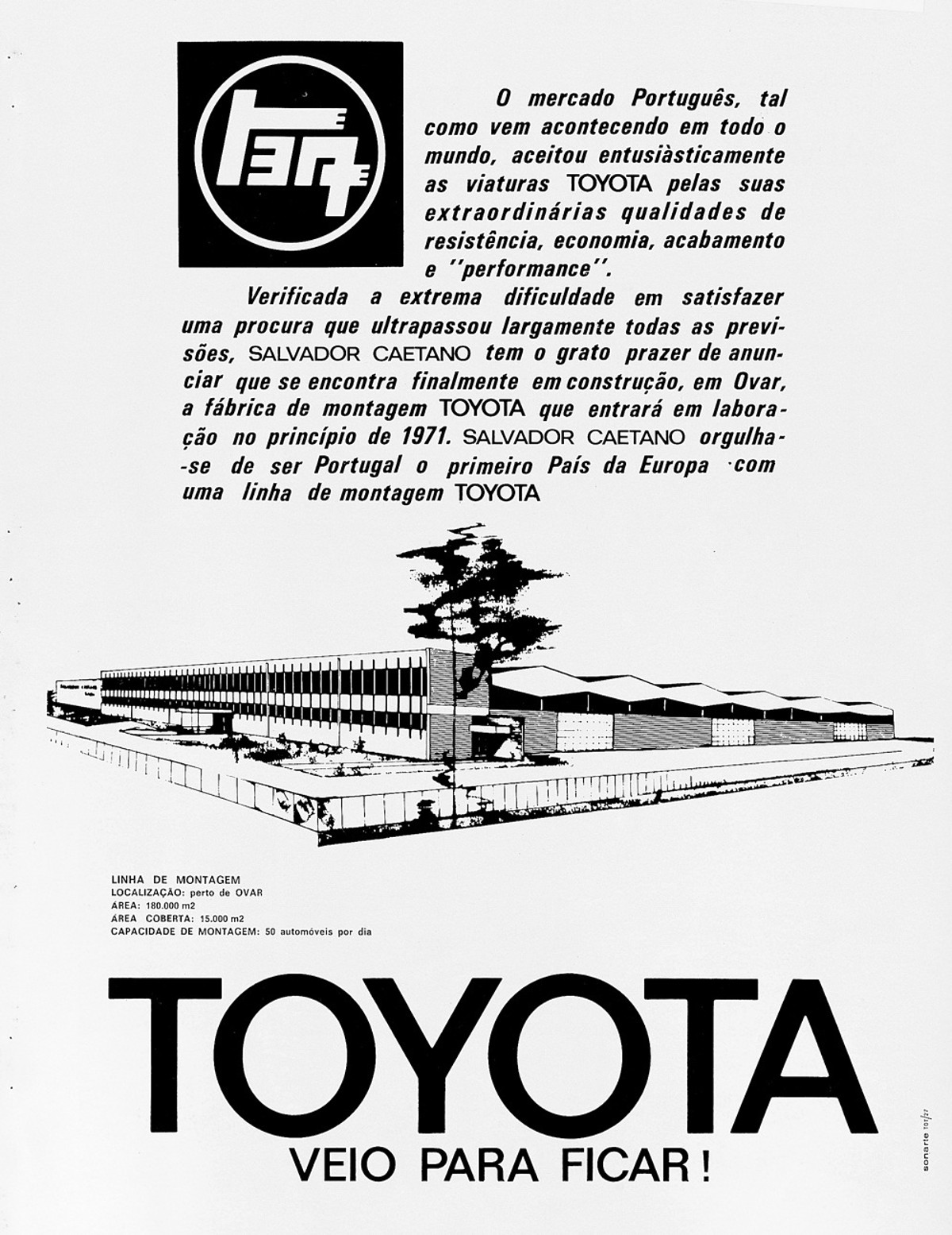 O cartaz que assinalou o lançamento da produção na fábrica de Ovar