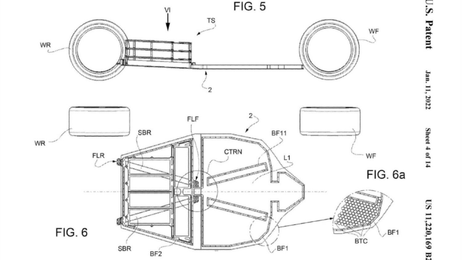 Além da base, as imagens de patente mostram, ainda, a disposição de um dos packs de baterias do EV da Ferrari