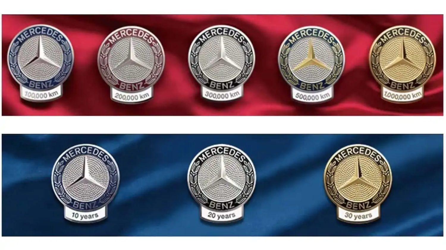 Alguns dos emblemas de reconhecimento atribuídos pela Mercedes-Benz